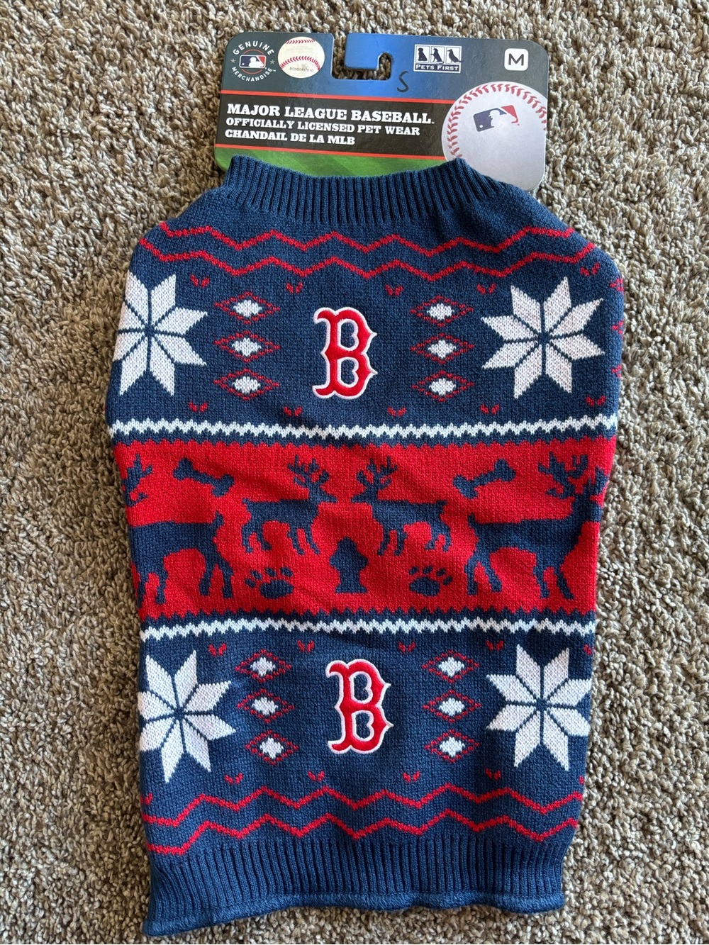 New MLB Boston Red‎ Sox Dog Christmas Sweater size Medium